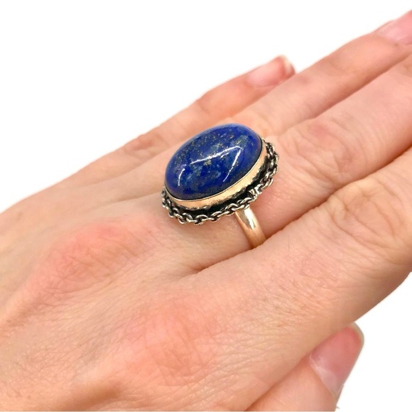 Oval Lapis Lazuli Silver Ring - Picture 1 of 5